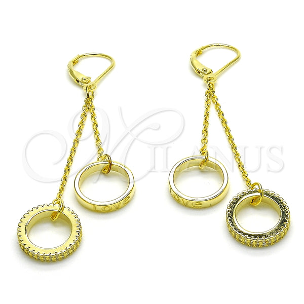 Arete Largo 02.186.0166 Plata Rodinada, Diseño de Amor, con Zirconia Cubica Blanca, Pulido, Tono Dorado