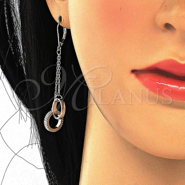 Arete Largo 02.186.0166.1 Plata Rodinada, Diseño de Amor, con Micro Pave Blanca, Pulido, Rodinado