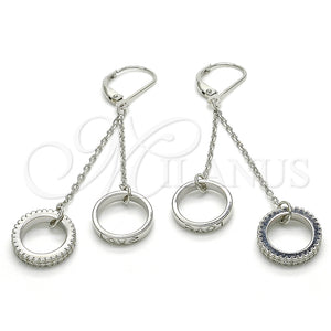 Arete Largo 02.186.0166.1 Plata Rodinada, Diseño de Amor, con Micro Pave Blanca, Pulido, Rodinado