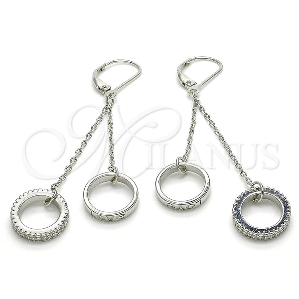 Arete Largo 02.186.0166.1 Plata Rodinada, Diseño de Amor, con Micro Pave Blanca, Pulido, Rodinado
