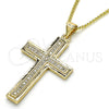 Collares con Dije 04.156.0162.18 Oro Laminado, Diseño de Cruz, con Blanca Micro Pave, Pulido, Tono Dorado (02 MM Thickness, 18 Inches Length)