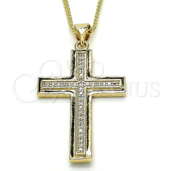 Collares con Dije 04.156.0162.18 Oro Laminado, Diseño de Cruz, con Blanca Micro Pave, Pulido, Tono Dorado (02 MM Thickness, 18 Inches Length)