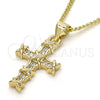 Collares con Dije 04.156.0168.20 Oro Laminado, Diseño de Cruz, con Blanca Micro Pave, Pulido, Tono Dorado (02 MM Thickness, 20 Inches Length)
