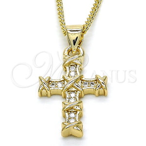 Collares con Dije 04.156.0168.20 Oro Laminado, Diseño de Cruz, con Blanca Micro Pave, Pulido, Tono Dorado (02 MM Thickness, 20 Inches Length)