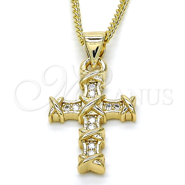 Collares con Dije 04.156.0168.20 Oro Laminado, Diseño de Cruz, con Blanca Micro Pave, Pulido, Tono Dorado (02 MM Thickness, 20 Inches Length)