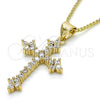 Collares con Dije 04.156.0170.18 Oro Laminado, Diseño de Cruz, con Blanca Zirconia Cubica, Pulido, Tono Dorado (02 MM Thickness, 18 Inches Length)