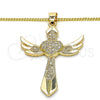 Collares con Dije 04.156.0171.20 Oro Laminado, Diseño de Cruz y Corazón, con Blanca Micro Pave, Pulido, Tono Dorado (02 MM Thickness, 20 Inches Length)