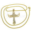 Collares con Dije 04.156.0171.20 Oro Laminado, Diseño de Cruz y Corazón, con Blanca Micro Pave, Pulido, Tono Dorado (02 MM Thickness, 20 Inches Length)