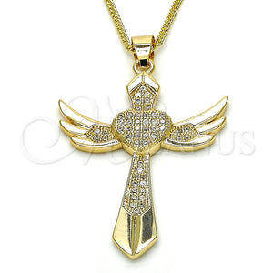 Collares con Dije 04.156.0171.20 Oro Laminado, Diseño de Cruz y Corazón, con Blanca Micro Pave, Pulido, Tono Dorado (02 MM Thickness, 20 Inches Length)