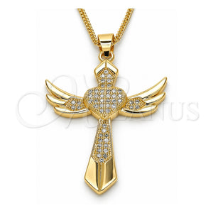 Collares con Dije 04.156.0171.20 Oro Laminado, Diseño de Cruz y Corazón, con Micro Pave Blanca, Pulido, Tono Dorado (Grosor 02 MM, 20 Pulgadas de Largo)