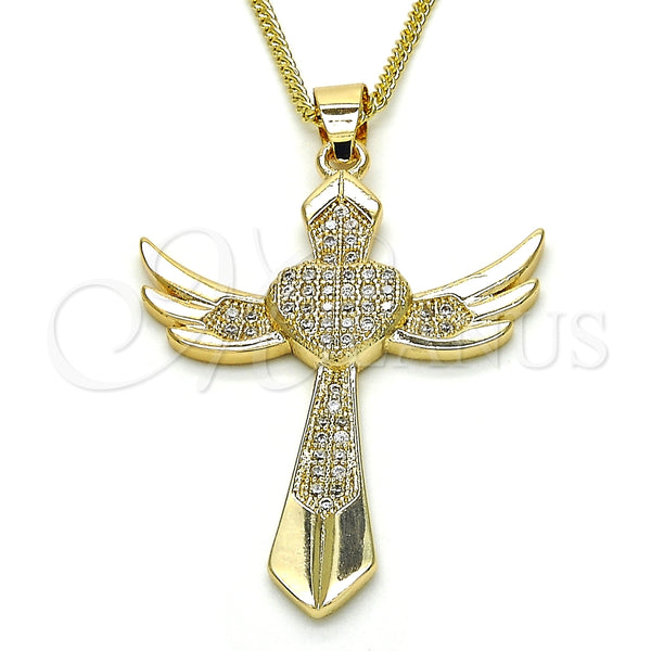 Collares con Dije 04.156.0171.20 Oro Laminado, Diseño de Cruz y Corazón, con Blanca Micro Pave, Pulido, Tono Dorado (02 MM Thickness, 20 Inches Length)