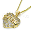 Collares con Dije 04.156.0173.20 Oro Laminado, Diseño de Corazón, con Blanca Micro Pave, Pulido, Tono Dorado (02 MM Thickness, 20 Inches Length)