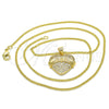 Collares con Dije 04.156.0173.20 Oro Laminado, Diseño de Corazón, con Blanca Micro Pave, Pulido, Tono Dorado (02 MM Thickness, 20 Inches Length)