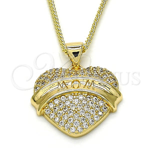 Collares con Dije 04.156.0173.20 Oro Laminado, Diseño de Corazón, con Blanca Micro Pave, Pulido, Tono Dorado (02 MM Thickness, 20 Inches Length)
