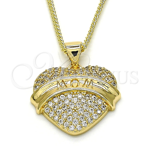 Collares con Dije 04.156.0173.20 Oro Laminado, Diseño de Corazón, con Blanca Micro Pave, Pulido, Tono Dorado (02 MM Thickness, 20 Inches Length)