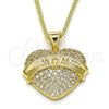 Collares con Dije 04.156.0173.20 Oro Laminado, Diseño de Corazón, con Blanca Micro Pave, Pulido, Tono Dorado (02 MM Thickness, 20 Inches Length)