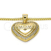 Collares con Dije 04.156.0174.20 Oro Laminado, Diseño de Mama y Corazón, con Blanca Micro Pave, Pulido, Tono Dorado (02 MM Thickness, 20 Inches Length)