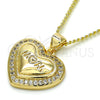 Collares con Dije 04.156.0174.20 Oro Laminado, Diseño de Mama y Corazón, con Blanca Micro Pave, Pulido, Tono Dorado (02 MM Thickness, 20 Inches Length)