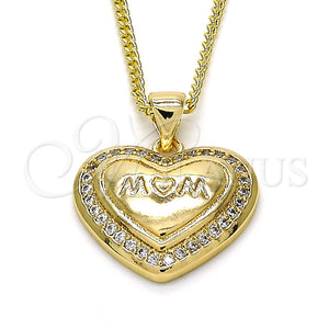 Collares con Dije 04.156.0174.20 Oro Laminado, Diseño de Mama y Corazón, con Blanca Micro Pave, Pulido, Tono Dorado (02 MM Thickness, 20 Inches Length)