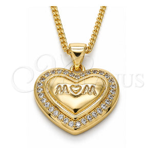Collares con Dije 04.156.0174.20 Oro Laminado, Diseño de Mama y Corazón, con Micro Pave Blanca, Pulido, Tono Dorado (Grosor 02 MM, 20 Pulgadas de Largo)
