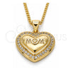 Collares con Dije 04.156.0174.20 Oro Laminado, Diseño de Mama y Corazón, con Micro Pave Blanca, Pulido, Tono Dorado (Grosor 02 MM, 20 Pulgadas de Largo)