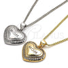 Collares con Dije 04.156.0174.20 Oro Laminado, Diseño de Mama y Corazón, con Blanca Micro Pave, Pulido, Tono Dorado (02 MM Thickness, 20 Inches Length)