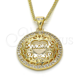 Collares con Dije 04.156.0175.20 Oro Laminado, Diseño de Mama y Corazón, con Blanca Micro Pave, Pulido, Tono Dorado (02 MM Thickness, 20 Inches Length)