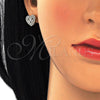 Arete Dormilona 02.156.0298 Oro Laminado, Diseño de Corazón y Arco, con Blanca Micro Pave, Pulido, Tono Dorado