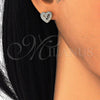 Arete Dormilona 02.156.0298 Oro Laminado, Diseño de Corazón y Arco, con Blanca Micro Pave, Pulido, Tono Dorado
