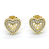 Arete Dormilona 02.156.0298 Oro Laminado, Diseño de Corazón y Arco, con Blanca Micro Pave, Pulido, Tono Dorado