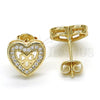 Arete Dormilona 02.156.0298 Oro Laminado, Diseño de Corazón y Arco, con Blanca Micro Pave, Pulido, Tono Dorado