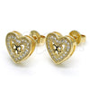 Arete Dormilona 02.156.0298 Oro Laminado, Diseño de Corazón y Arco, con Blanca Micro Pave, Pulido, Tono Dorado