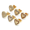 Arete Dormilona 02.156.0298 Oro Laminado, Diseño de Corazón y Arco, con Blanca Micro Pave, Pulido, Tono Dorado