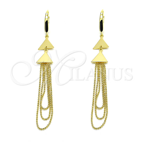 Arete Largo 02.186.0174 Plata Rodinada, Pulido, Tono Dorado