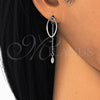 Arete Largo 02.186.0177.1 Plata Rodinada, con Micro Pave Blanca, Pulido, Rodinado