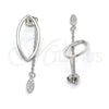 Arete Largo 02.186.0177.1 Plata Rodinada, con Micro Pave Blanca, Pulido, Rodinado