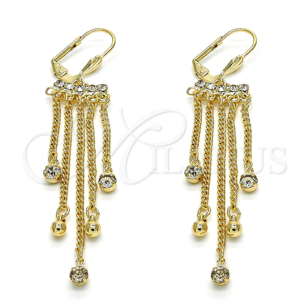 Arete Largo 02.270.0066 Oro Laminado, con Blanca Cristal, Pulido, Tono Dorado