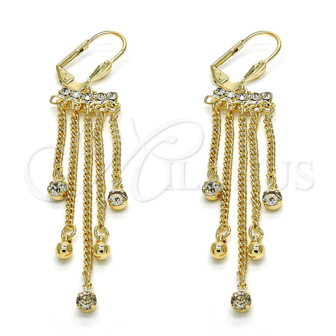 Arete Largo 02.270.0066 Oro Laminado, con Blanca Cristal, Pulido, Tono Dorado
