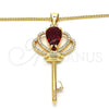 Collares con Dije 04.156.0177.20 Oro Laminado, Diseño de Llave, con Granate Zirconia Cubica and Blanca Micro Pave, Pulido, Tono Dorado (02 MM Thickness, 20 Inches Length)