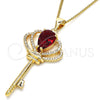 Collares con Dije 04.156.0177.20 Oro Laminado, Diseño de Llave, con Granate Zirconia Cubica and Blanca Micro Pave, Pulido, Tono Dorado (02 MM Thickness, 20 Inches Length)