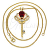 Collares con Dije 04.156.0177.20 Oro Laminado, Diseño de Llave, con Granate Zirconia Cubica and Blanca Micro Pave, Pulido, Tono Dorado (02 MM Thickness, 20 Inches Length)