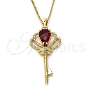 Collares con Dije 04.156.0177.20 Oro Laminado, Diseño de Llave, con Granate Zirconia Cubica and Blanca Micro Pave, Pulido, Tono Dorado (02 MM Thickness, 20 Inches Length)