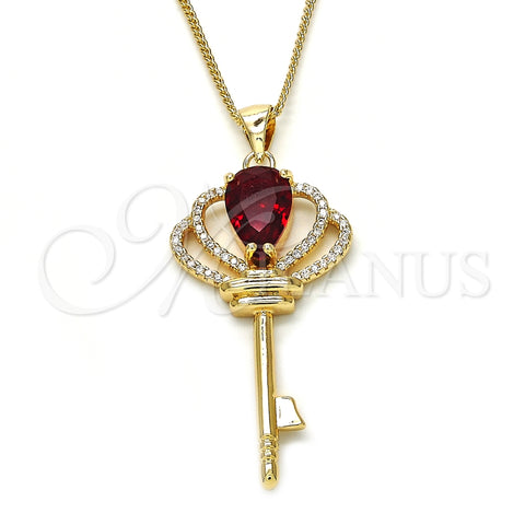 Collares con Dije 04.156.0177.20 Oro Laminado, Diseño de Llave, con Granate Zirconia Cubica and Blanca Micro Pave, Pulido, Tono Dorado (02 MM Thickness, 20 Inches Length)