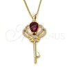 Collares con Dije 04.156.0177.20 Oro Laminado, Diseño de Llave, con Granate Zirconia Cubica and Blanca Micro Pave, Pulido, Tono Dorado (02 MM Thickness, 20 Inches Length)
