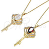 Collares con Dije 04.156.0177.20 Oro Laminado, Diseño de Llave, con Granate Zirconia Cubica and Blanca Micro Pave, Pulido, Tono Dorado (02 MM Thickness, 20 Inches Length)
