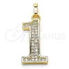 Dije Elegante 05.185.0021 Oro Laminado, con Blanca Zirconia Cubica, Pulido, Tono Dorado