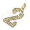 Dije Elegante 05.185.0022 Oro Laminado, con Blanca Zirconia Cubica, Pulido, Tono Dorado
