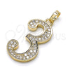 Dije Elegante 05.185.0023 Oro Laminado, con Blanca Zirconia Cubica, Pulido, Tono Dorado
