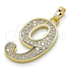 Dije Elegante 05.185.0029 Oro Laminado, con Blanca Zirconia Cubica, Pulido, Tono Dorado