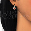 Arete Gancho Frances 02.195.0050.1 Oro Laminado, Diseño de Estrella y Flor, con Granate Zirconia Cubica and Blanca Micro Pave, Pulido, Tono Dorado